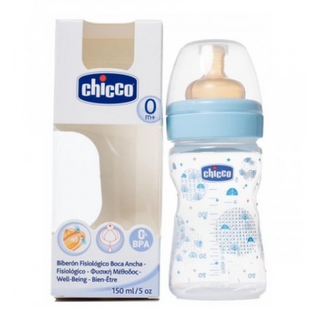 BIBERON PP T SILICONA CHICCO AZUL FISIOLOGICO FLUJO NORMAL 0M+ 150