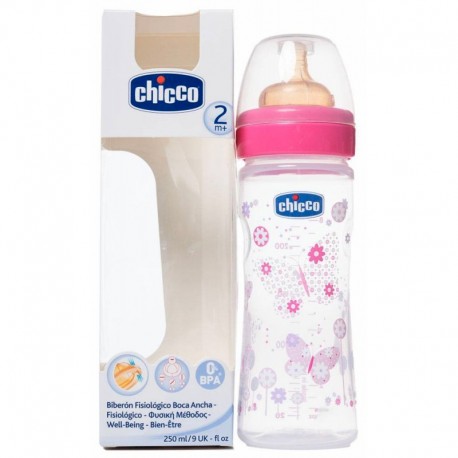 BIBERON PP T CAUCHO CHICCO FLUJO MEDIO 2M+ 250 ML ROSA