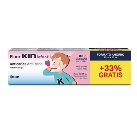 FLUOR KIN INFANTIL PASTA SABOR FRESA 2 A 6 AÑOS 75+25ML