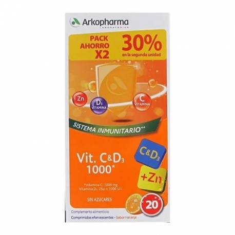 Arkopharma Vitamina C & D3 1000 + Zinc 2x20 Comprimidos