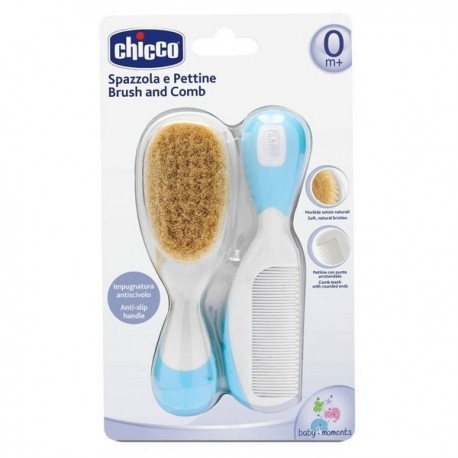 CHICCO CEPILLO PEINE PELO NATURAL AZUL 