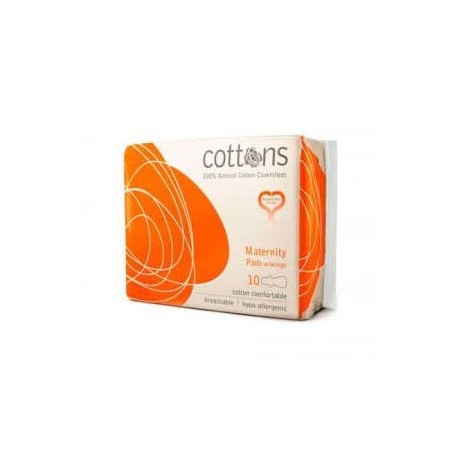 Cottons Compresas Maternity con Alas 100% Algodon 10 Und