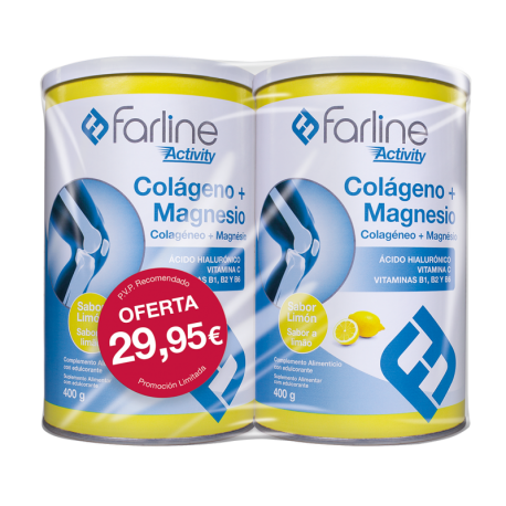 Farline Colágeno + Magnesio + Ac. Hialurónico Sabor Limón 2 x 400 gr