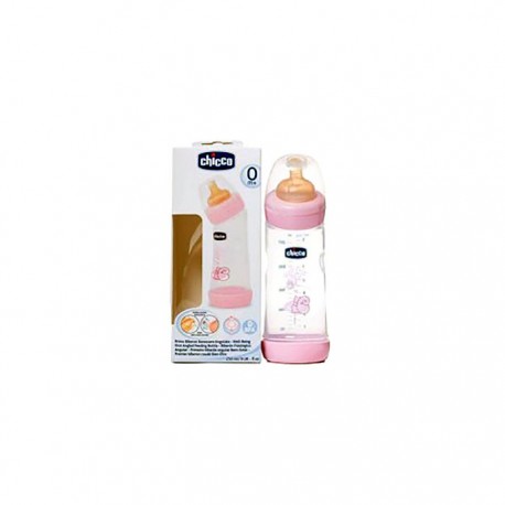 Chicco biberón angular rosa 250ml caucho flujo normal 1ud