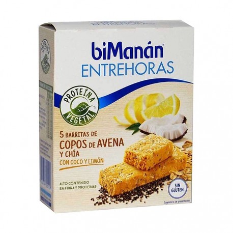 Bimanan Entrehoras Barritas de copos de avena y chia con coco y limon