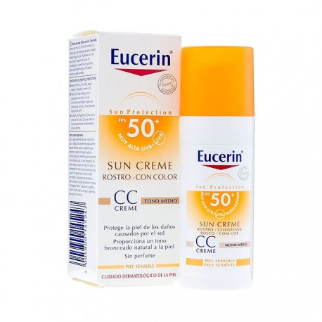 eucerin sun creme tono medio con color cc fp50+ 