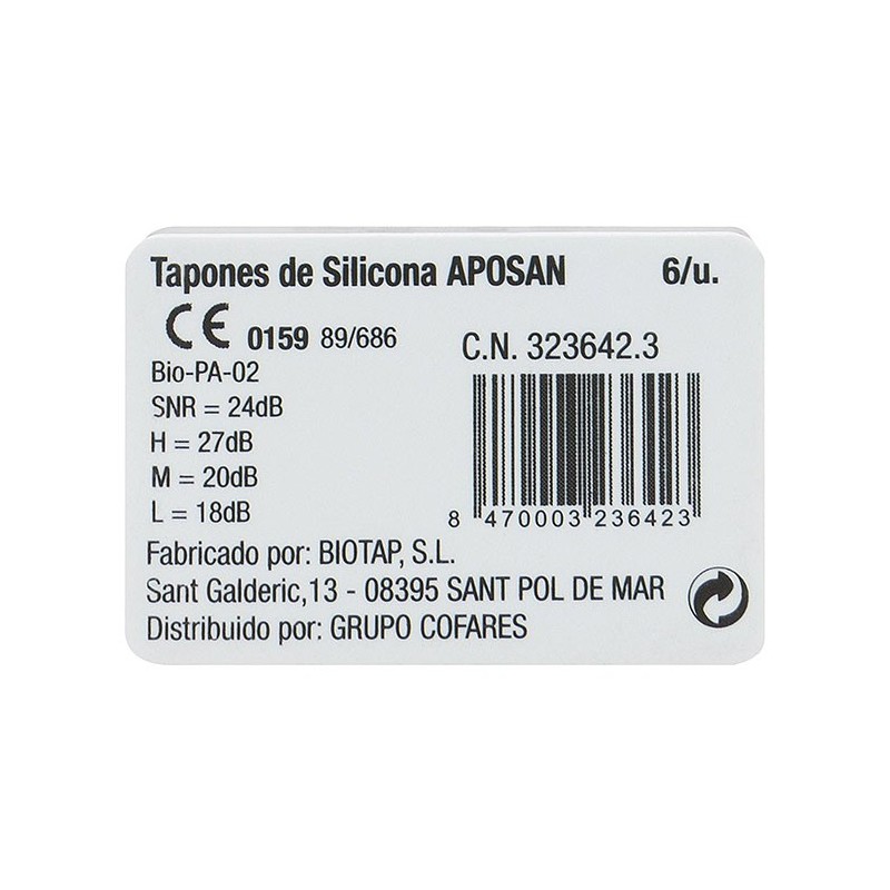 Tapones oidos silicona - aposan (6 unidades)