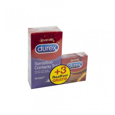 PRESERVATIVOS DUREX CONTACTO TOTAL 12U + REALFEEL 3U