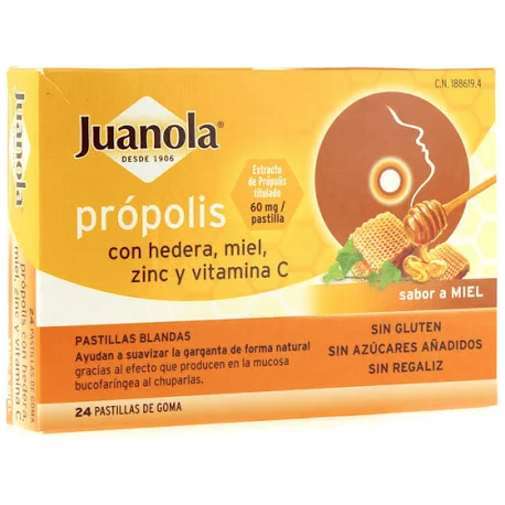 Juanola Própolis Sabor Miel + Hiedra 24 Pastillas